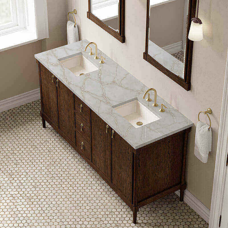 James Martin Kinnsden 72 Single Vanity Sable Oak in Victorian Silver Silestone Top