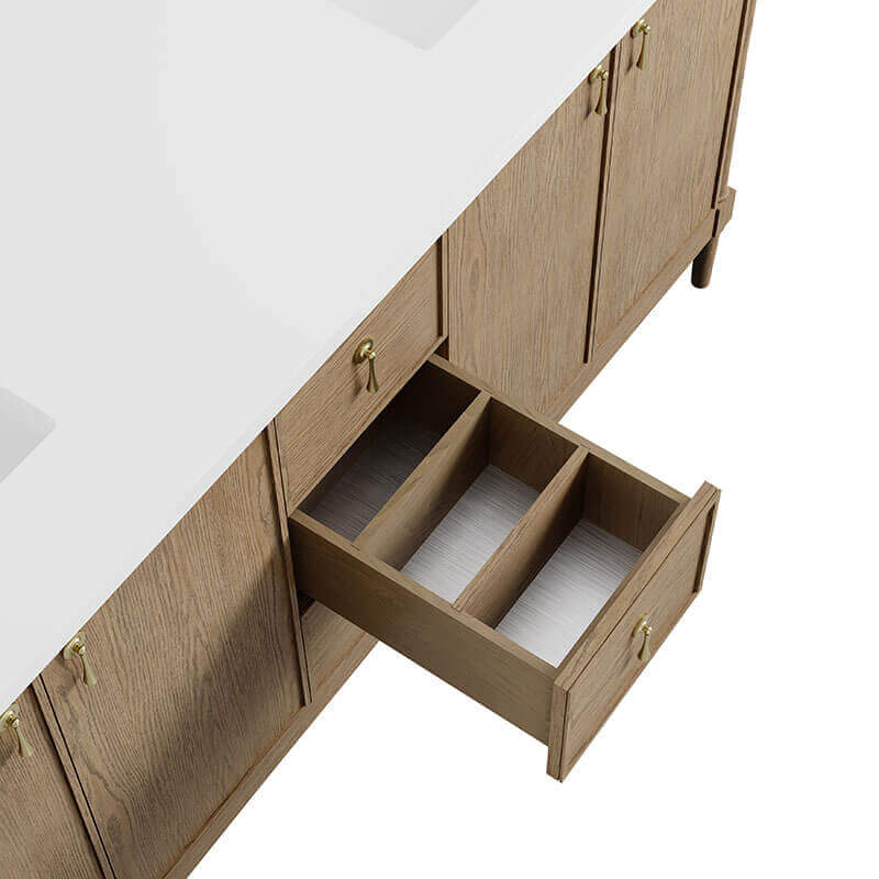 James Martin Kinnsden 72 Single Vanity Weathered Oak Cabinet Only Adjustable Drawer Dividers