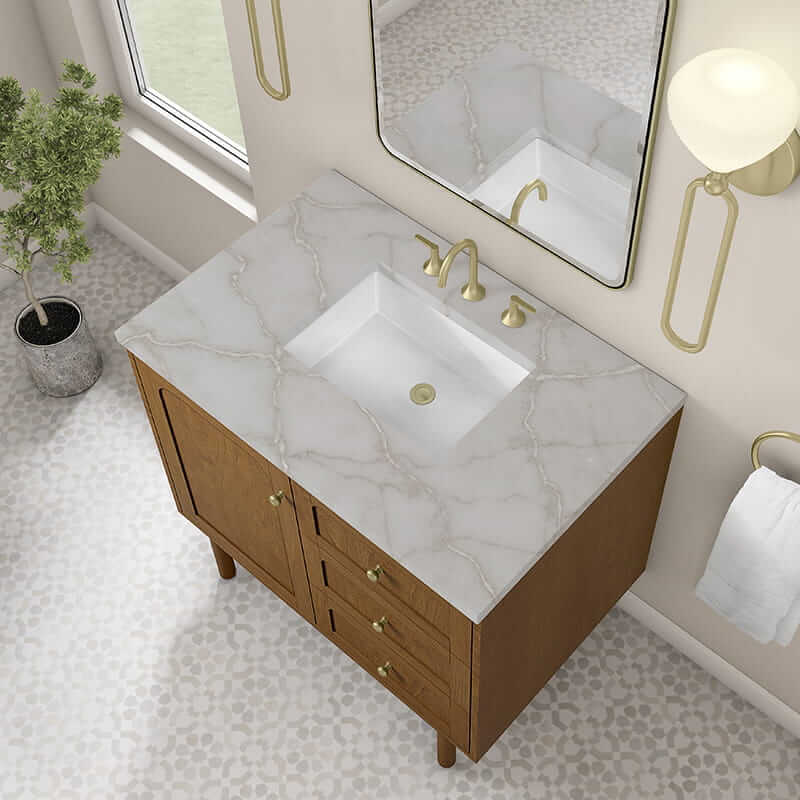 James Martin Laurent 36 Inch Single Vanity Inhoney Oak With Victorian Silver Silestone Top