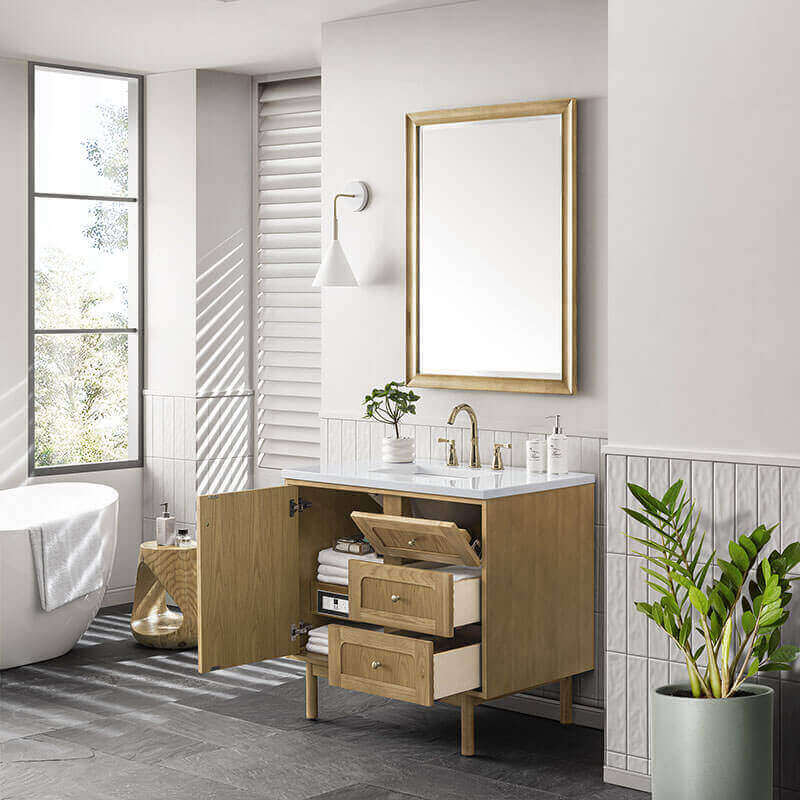 James Martin Laurent 36 Inch Single Vanity Light Natural Oak Drawers