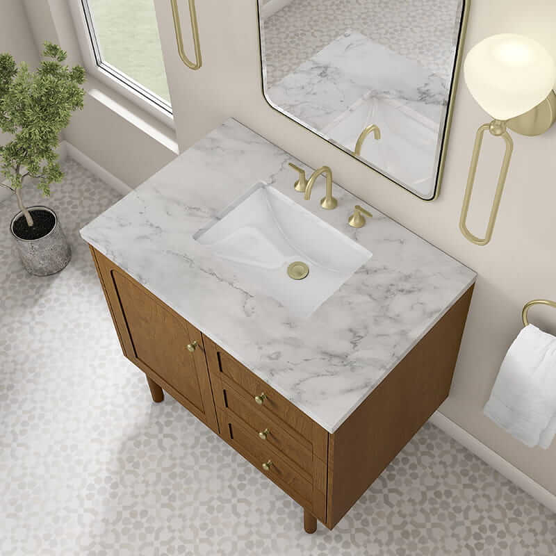 James Martin Laurent 36" Single Vanity in Honey Oak With Carrara Marble Top