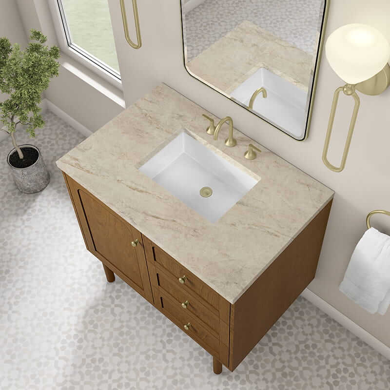 James Martin Laurent 36" Single Vanity in Honey Oak With Tajnar Eclos Top