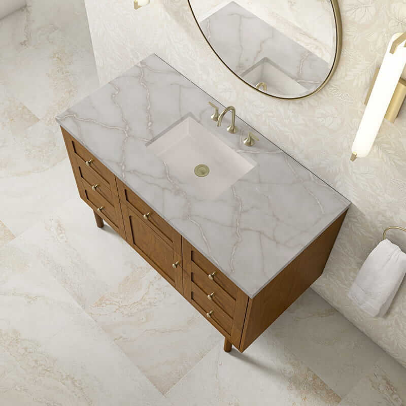 James Martin Laurent 48 Inch Single Vanity in Honey Oak With Victorian Silver Silestone Top