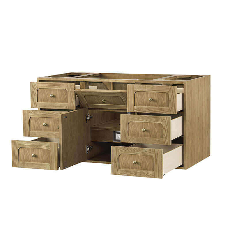 James Martin Laurent 48 Inch Single Vanity Light Natural Oak Open Drawer