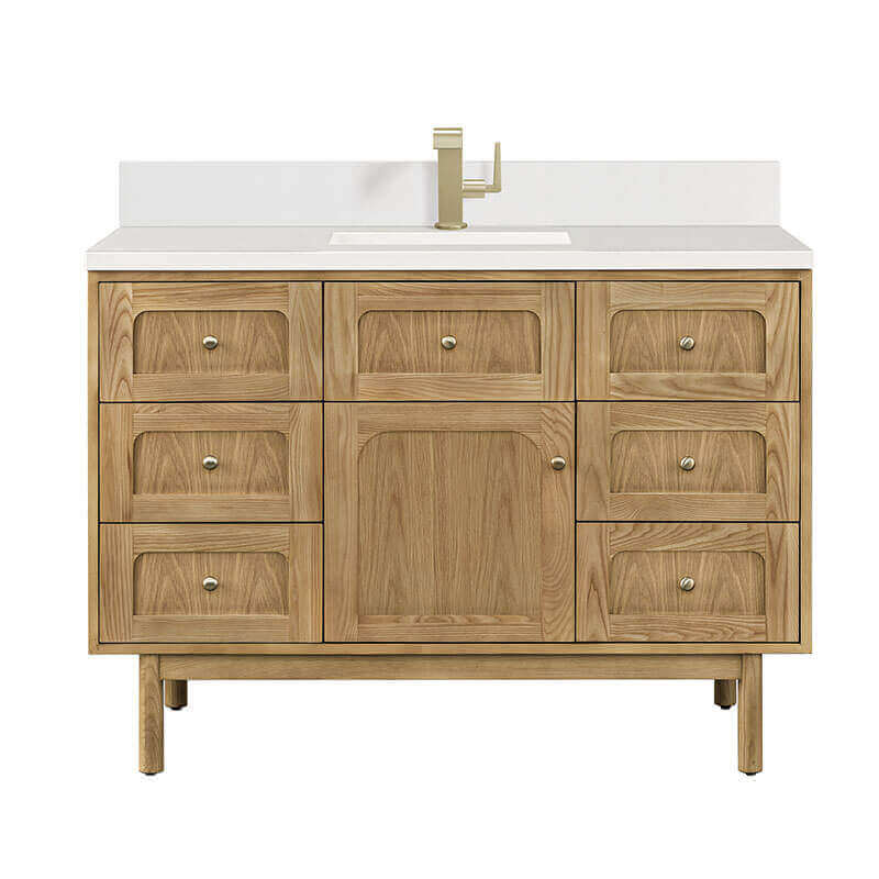 James Martin Laurent 48 Inch Single Vanity Light Natural Oak White Zeus Top Backsplash