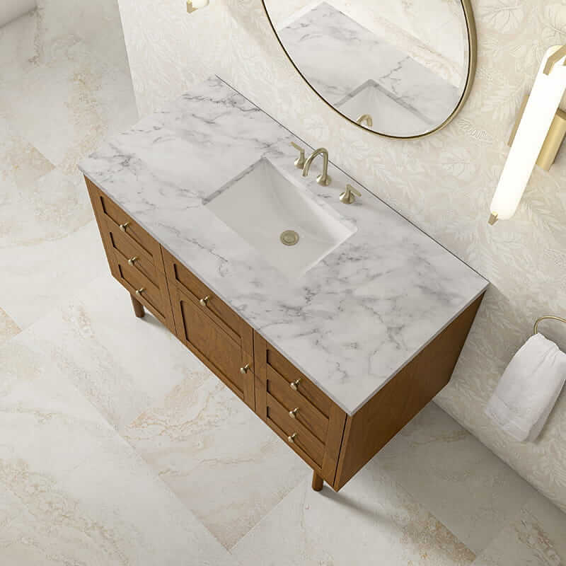 James Martin Laurent 48" Single Vanity in Honey Oak With Carrara Marble Top