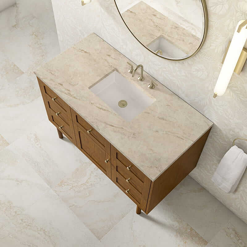 James Martin Laurent 48" Single Vanity in Honey Oak With Tajnar Eclos Top
