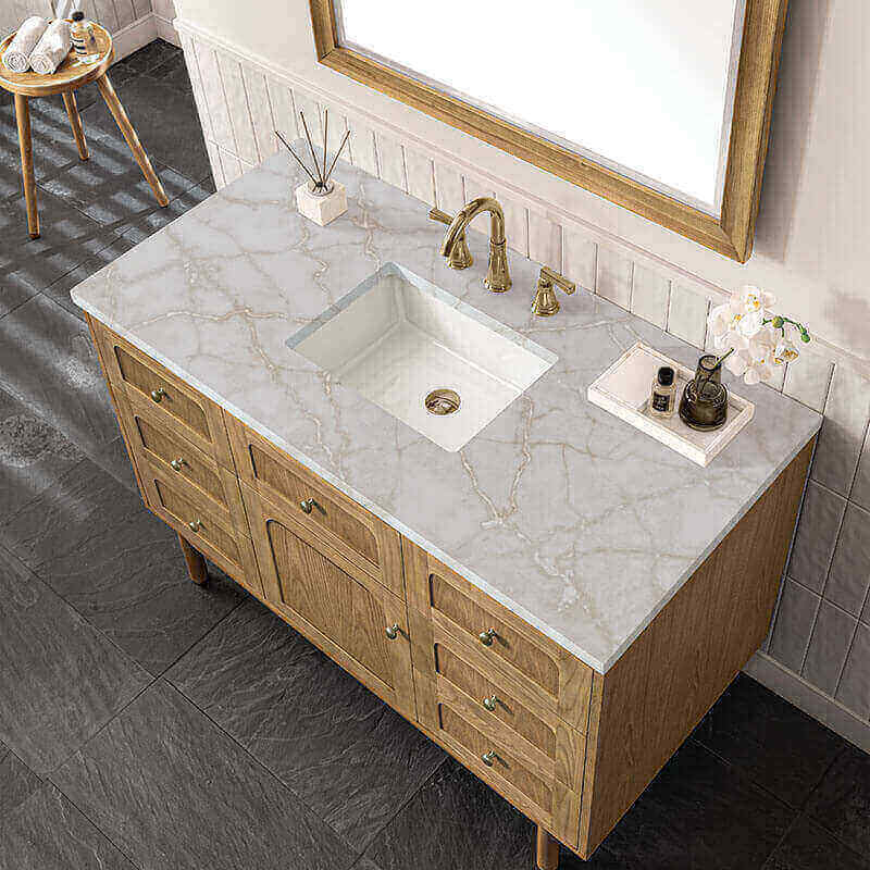 James Martin Laurent 48 Single Vanity Light Natural Oak Victorian Silver Top