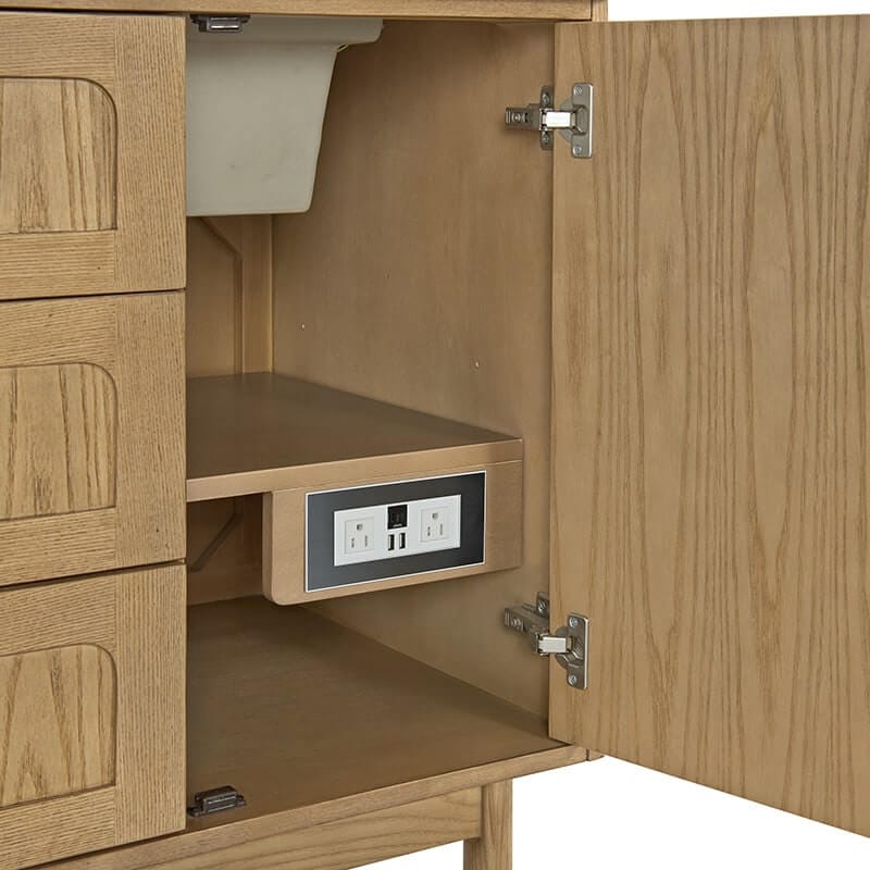 James Martin Laurent 60" Double Vanity in Light Natural Oak Integrated 120V Outlet With Usb Ports