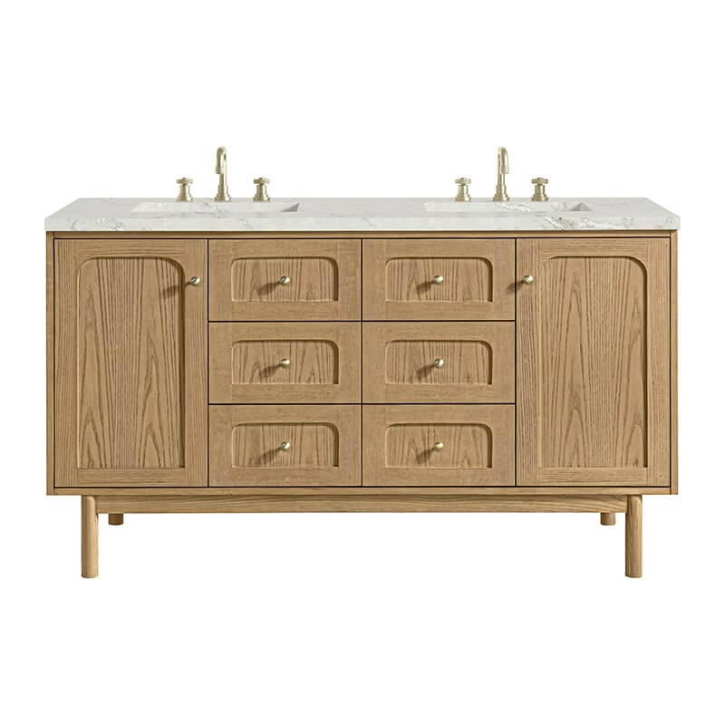 James Martin Laurent 60" Double Vanity in Light Natural Oak With Victorian Silver Quartz Top