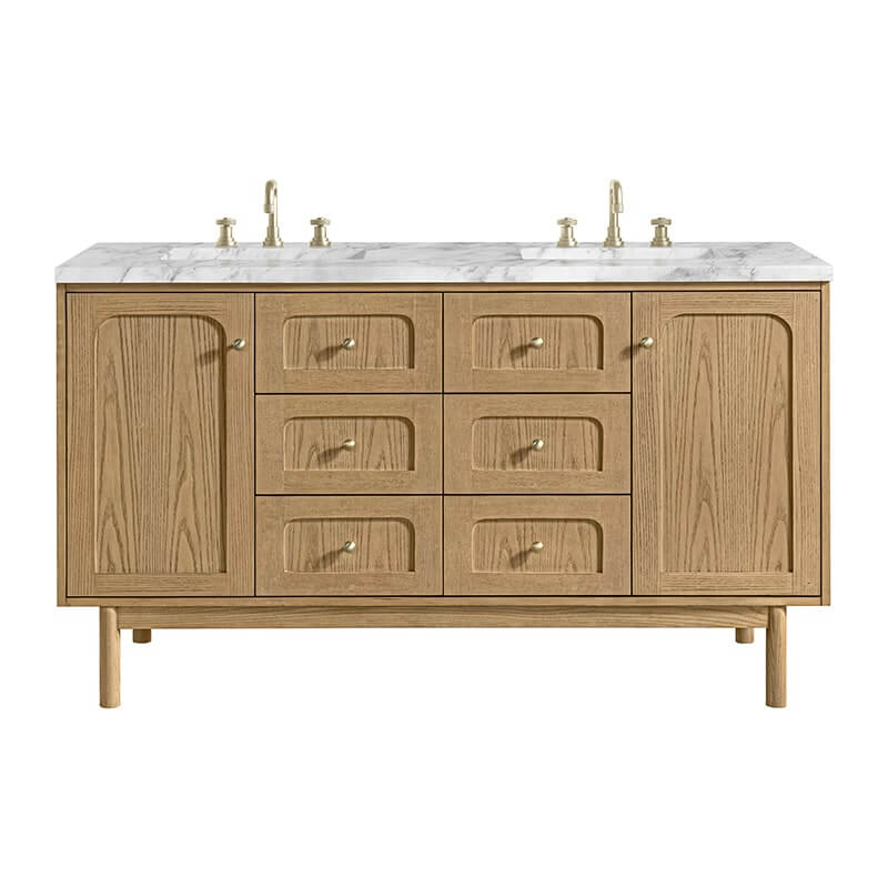 James Martin Laurent 60 Inch Double Vanity in Light Natural Oak With Carrara Marble Top