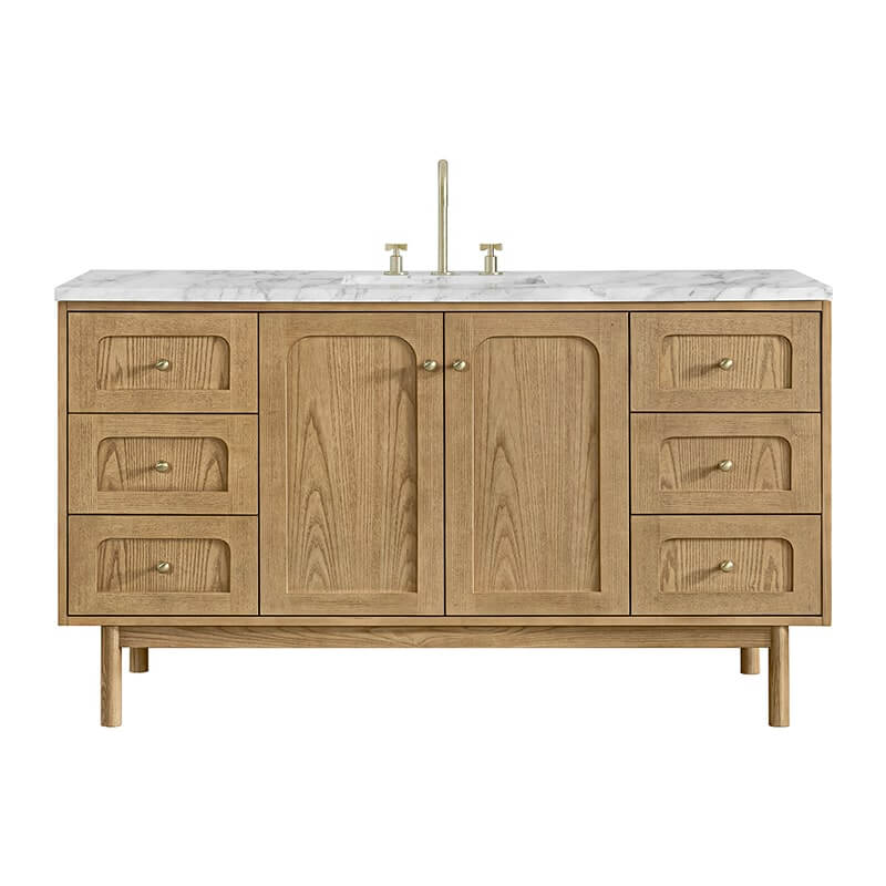 James Martin Laurent 60 Inch Single Vanity in Light Natural Oak With Carrara Marble Top