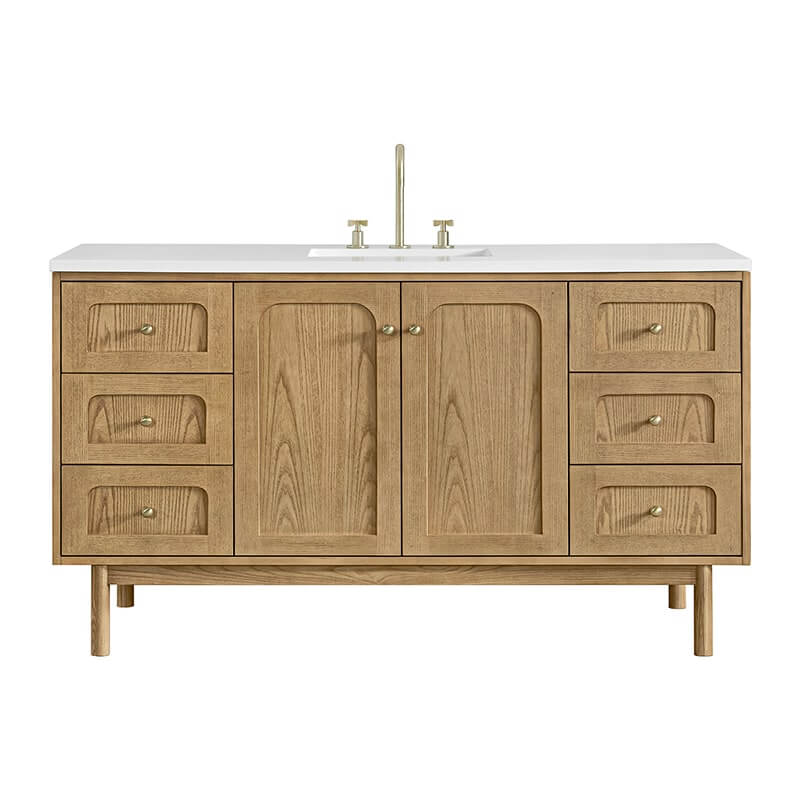 James Martin Laurent 60 Inch Single Vanity in Light Natural Oak With White Zeus Quartz Top