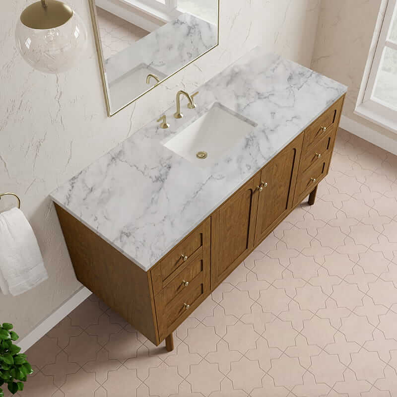 James Martin Laurent 60" Single Vanity in Honey Oak With Carrara Marble Top
