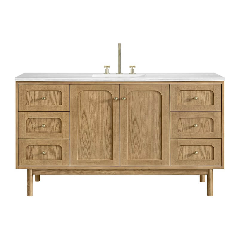 James Martin Laurent 60" Single Vanity in Light Natural Oak With Arctic Fall Solid Surface Top