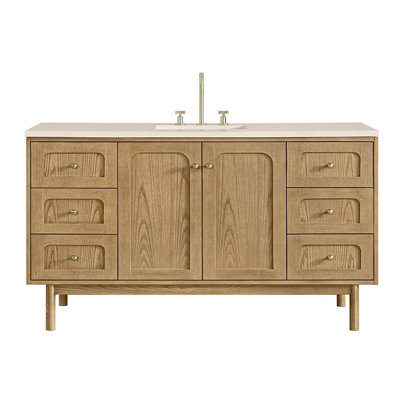 James Martin Laurent 60" Single Vanity in Light Natural Oak With Eternal Marfil Quartz Top