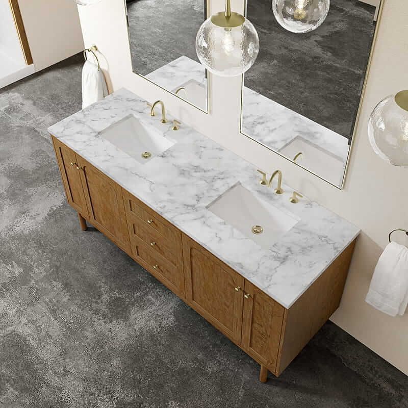 James Martin Laurent 72" Double Vanity in Honey Oak With Carrara Marble Top