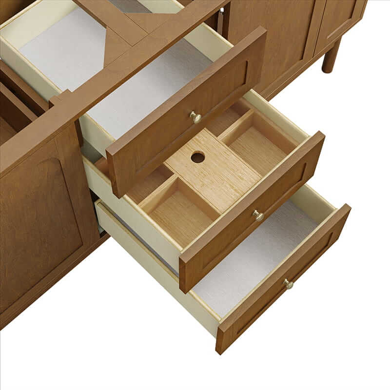 James Martin Laurent 72" Double Vanity in Honey Oak With Removable Drawer Organizer
