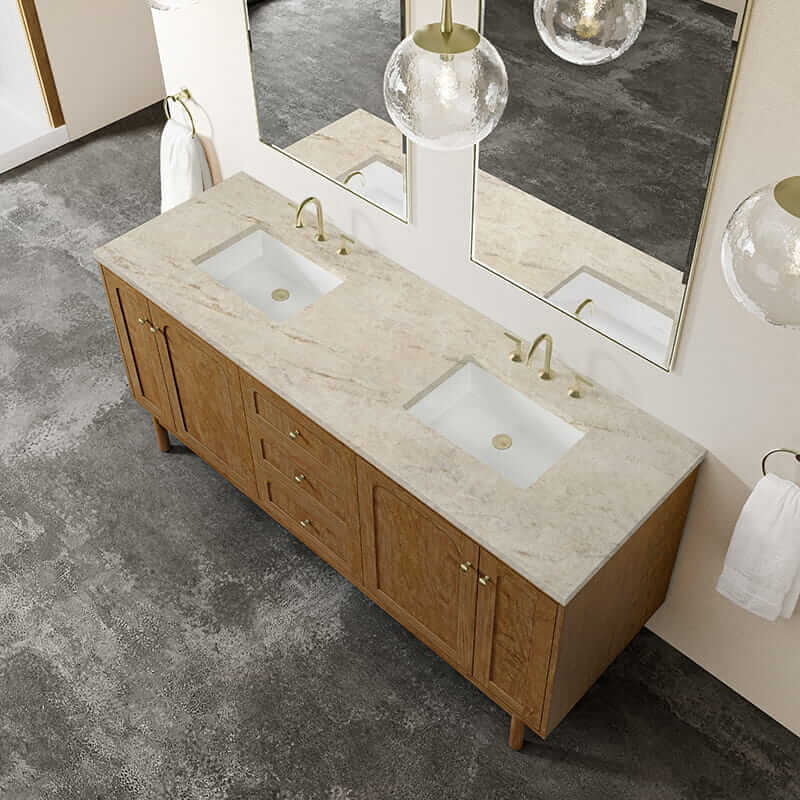 James Martin Laurent 72" Double Vanity in Honey Oak With Tajnar Eclos Top