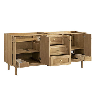 James Martin Laurent 72 Inch Double Vanity in Light Natural Oak Corner View Open Drawers