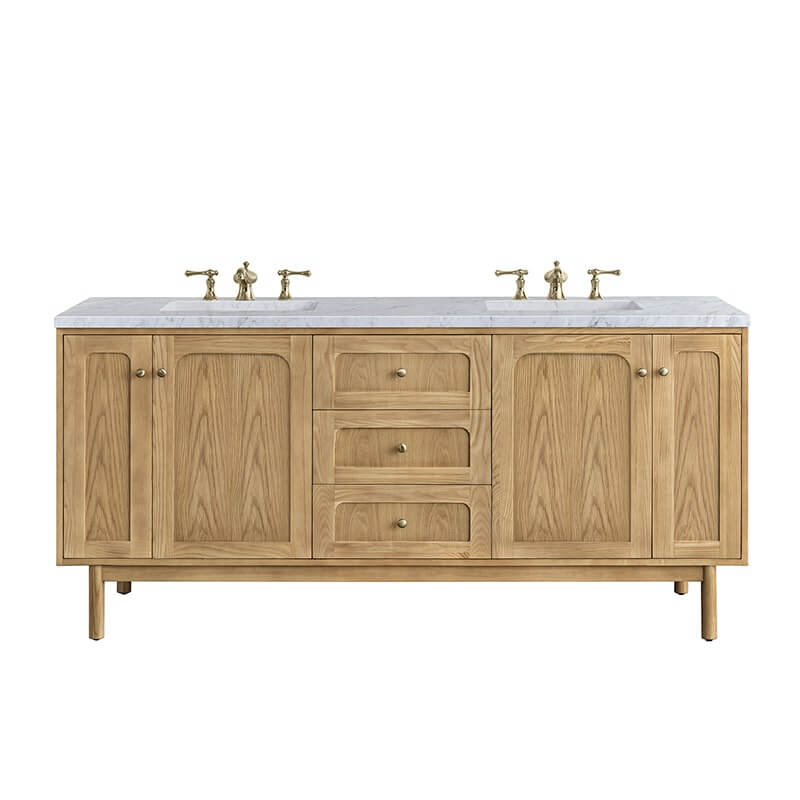 James Martin Laurent 72 Inch Double Vanity in Light Natural Oak With Carrara Marble Top