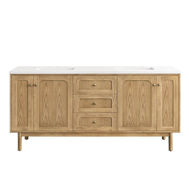 James Martin Laurent 72 Inch Double Vanity in Light Natural Oak With White Zeus Top