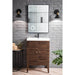 James Martin Linden 24" Single Vanity in Mid Century Walnut With Glossy White Composite Stone Top Feestanding Front View