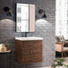 James Martin Linden 24" Single Vanity in Mid Century Walnut With Glossy White Composite Stone Top Floating Corner View