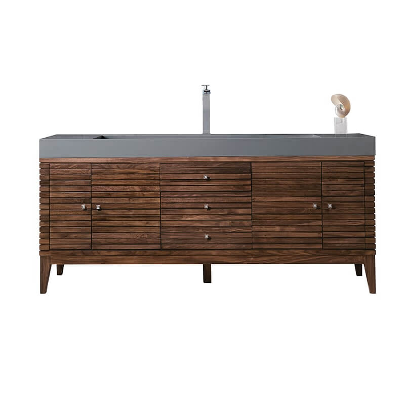 James Martin Linear 72 Inch Single Vanity in Mid Century Walnut With Dusk Grey Glossy Composite Stone Top