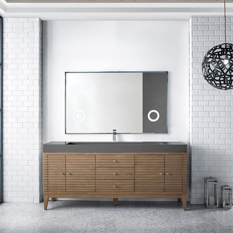 James Martin Linear 72" Single Vanity in Whitewashed Walnut With Dusk Grey Glossy Composite Stone Top Front View