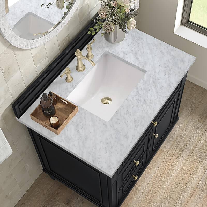 James Martin Lorelai 36 Inch Single Vanity in Black Onyx With Carrara White Marble Top