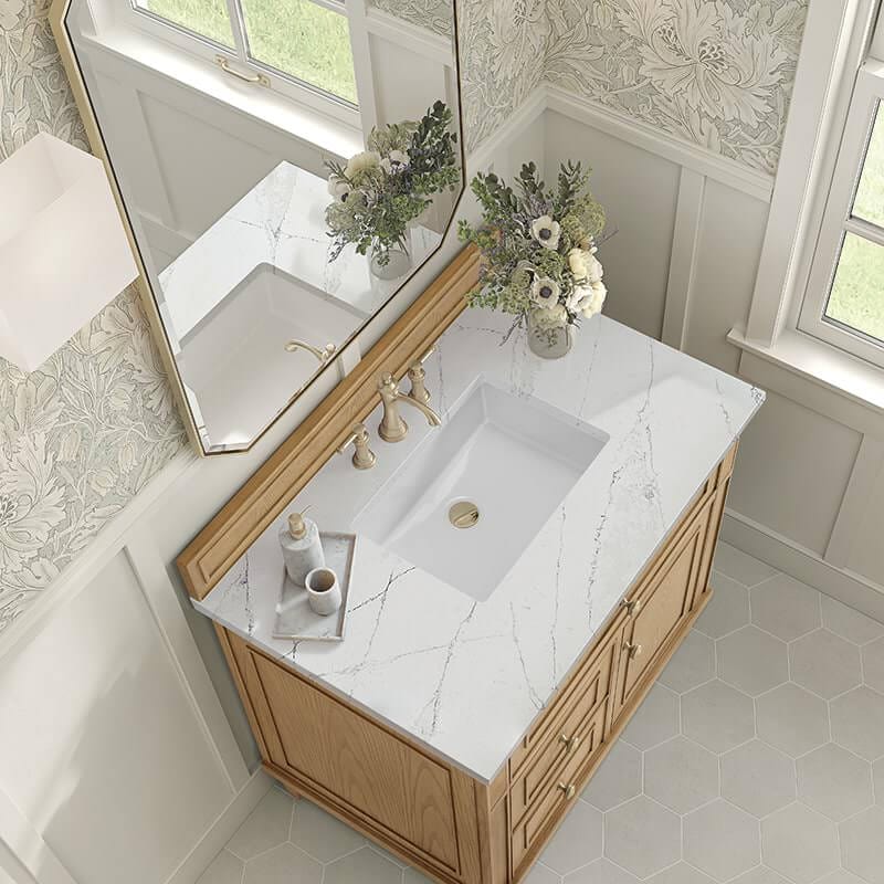 James Martin Lorelai 36 Inch Single Vanity in Light Natural Oak With Ethereal Noctis Silestone Top