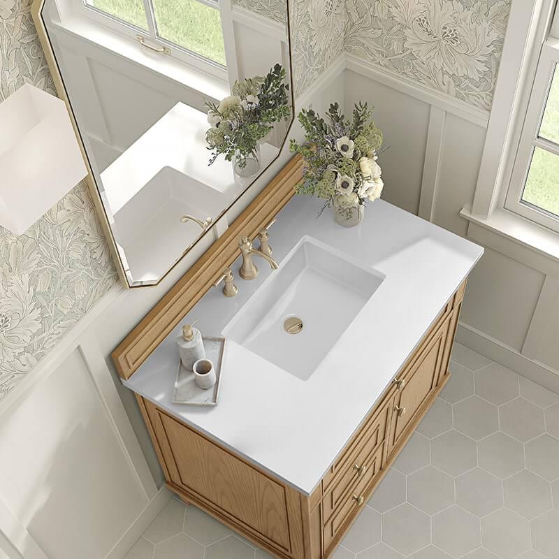 James Martin Lorelai 36 Inch Single Vanity in Light Natural Oak With White Zeus Silestone Top