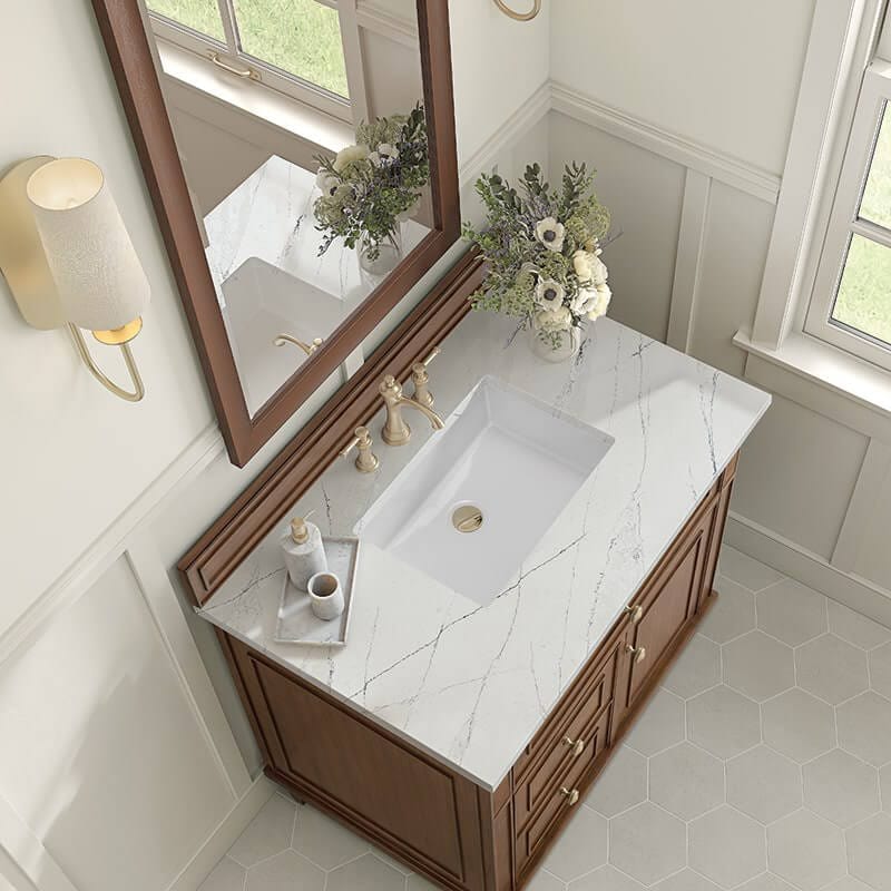 James Martin Lorelai 36 Inch Single Vanity in Mid Century Walnut With Ethereal Noctis Silestone Top