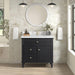 James Martin Lorelai 36" Single Vanity in Black Onyx With Single Hole Faucet White Zeus Silestone Top Backsplash