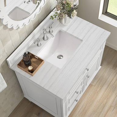 James Martin Lorelai 36" Single Vanity in Bright White With Arctic Fall Solid Surface Top