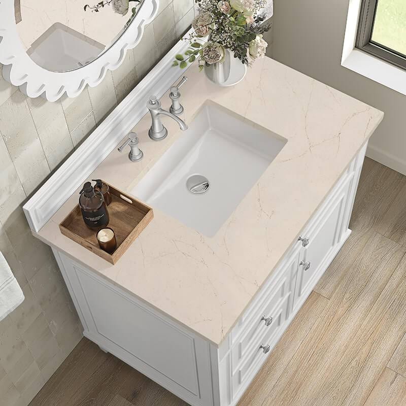 James Martin Lorelai 36" Single Vanity in Bright White With Eternal Marfil Silestone Top