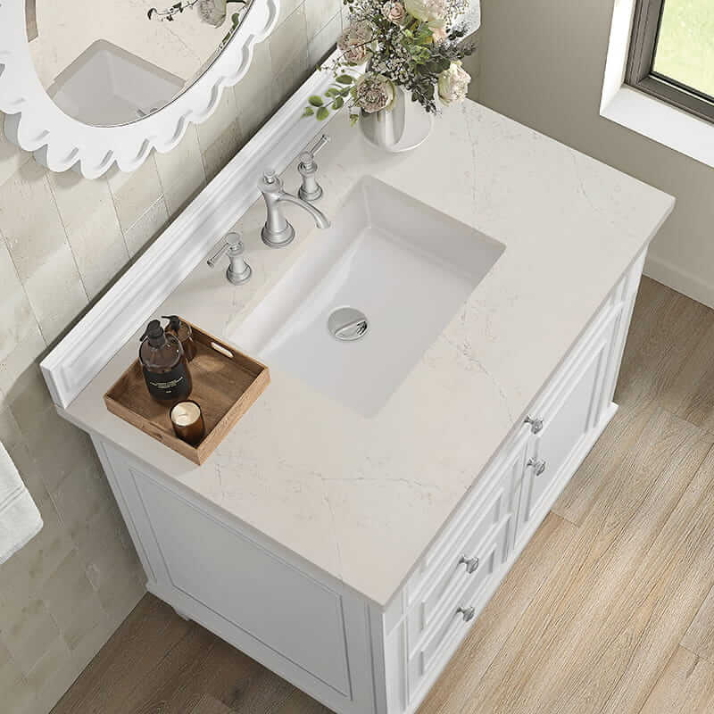 James Martin Lorelai 36" Single Vanity in Bright White With Siberian Silestone Top