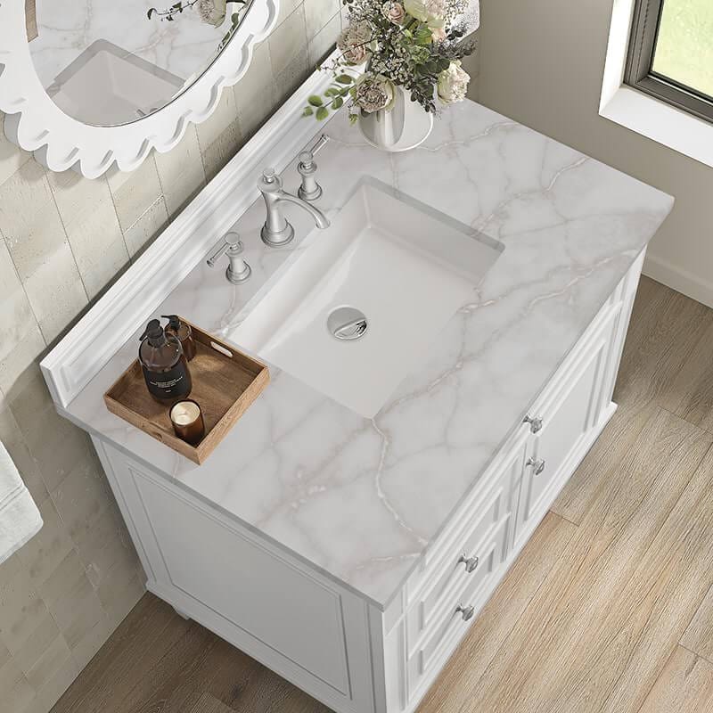 James Martin Lorelai 36" Single Vanity in Bright White With Victorian Silver Silestone Top