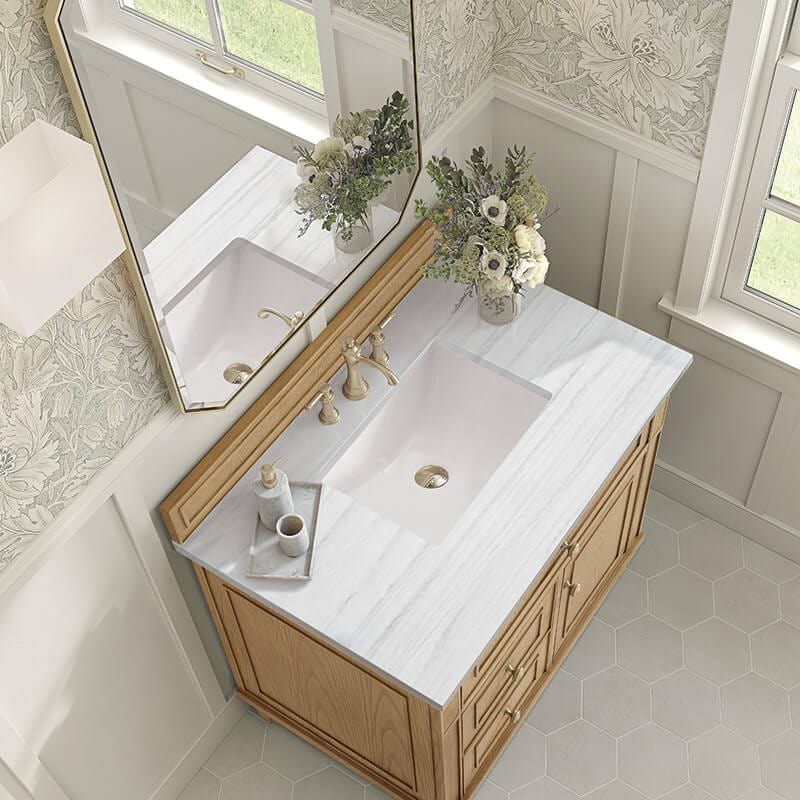 James Martin Lorelai 36" Single Vanity in Light Natural Oak With Arctic Fall Solid Surface Top