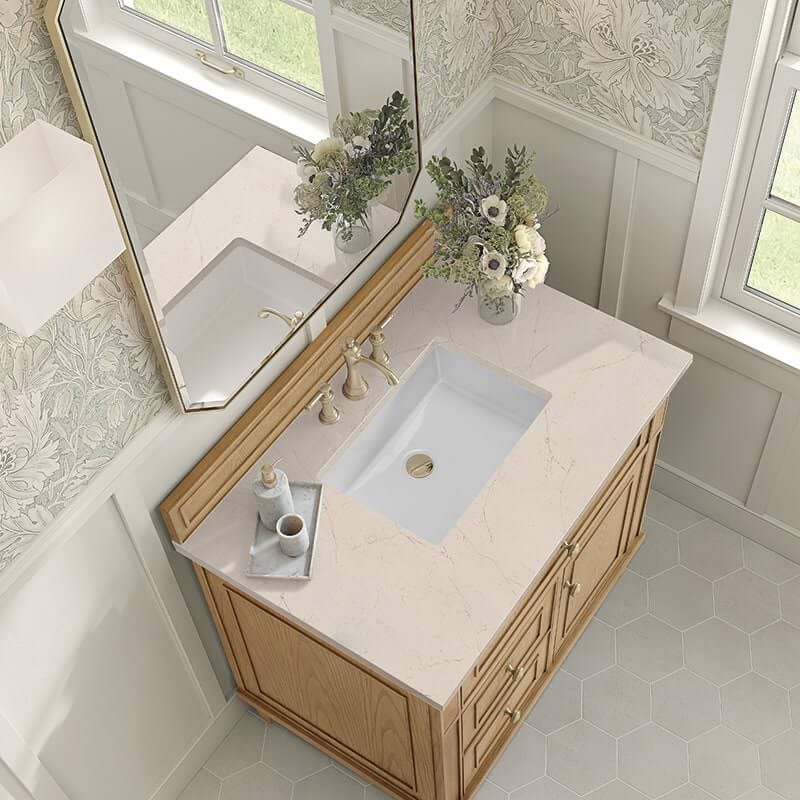 James Martin Lorelai 36" Single Vanity in Light Natural Oak With Eternal Marfil Silestone Top