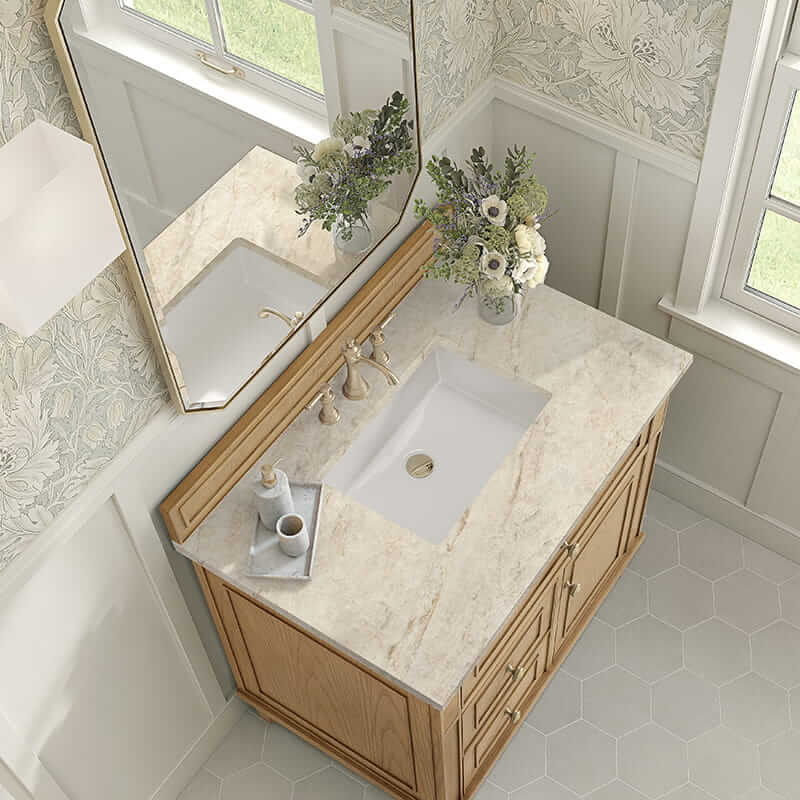 James Martin Lorelai 36" Single Vanity in Light Natural Oak With Tajnar Eclos Top