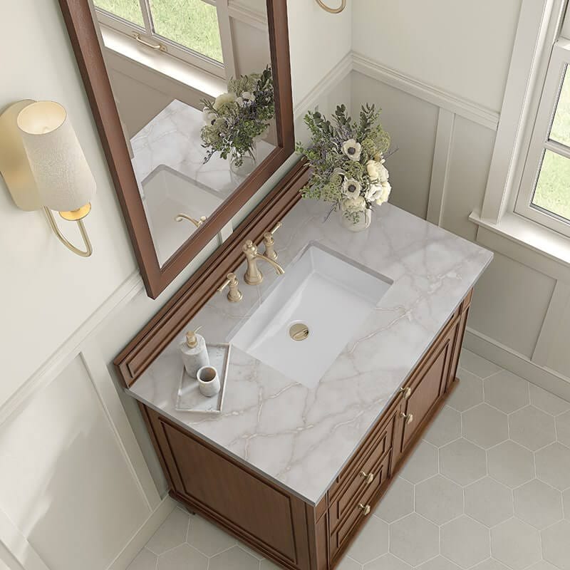 James Martin Lorelai 36" Single Vanity in Mid Century Walnut With Victorian Silver Silestone Top