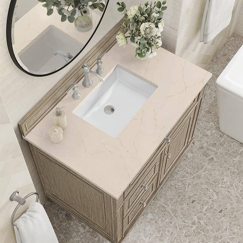 James Martin Lorelai 36" Single Vanity in Whitewashed Oak With Eternal Marfil Silestone Top