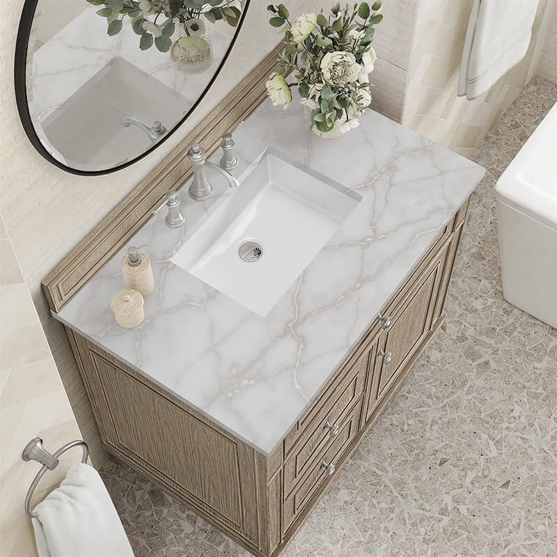 James Martin Lorelai 36" Single Vanity in Whitewashed Oak With Victorian Silver Silestone Top