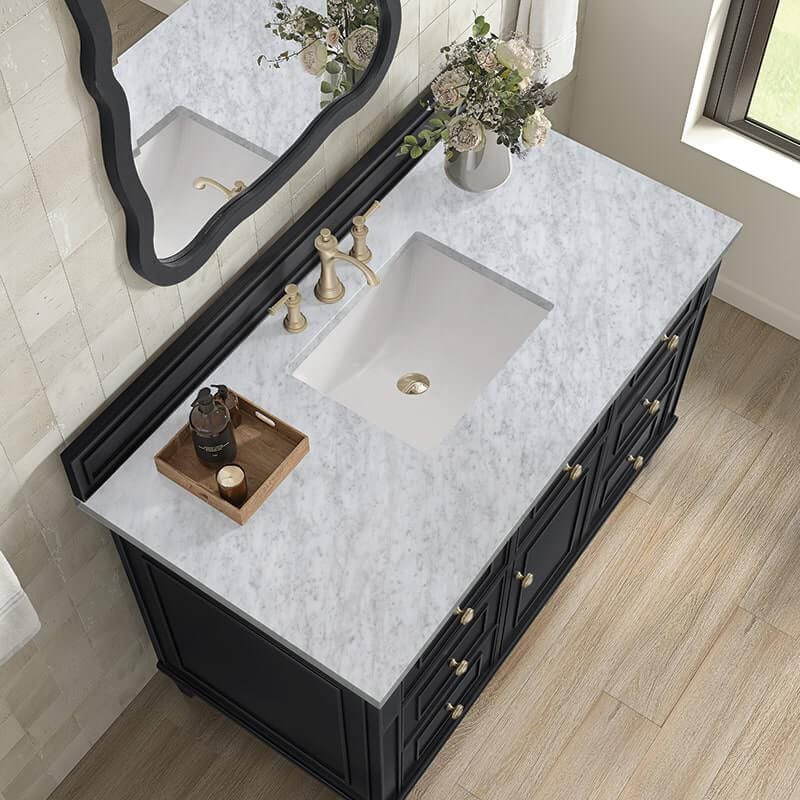 James Martin Lorelai 48 Inch Single Vanity in Black Onyx With Carrara White Marble Top