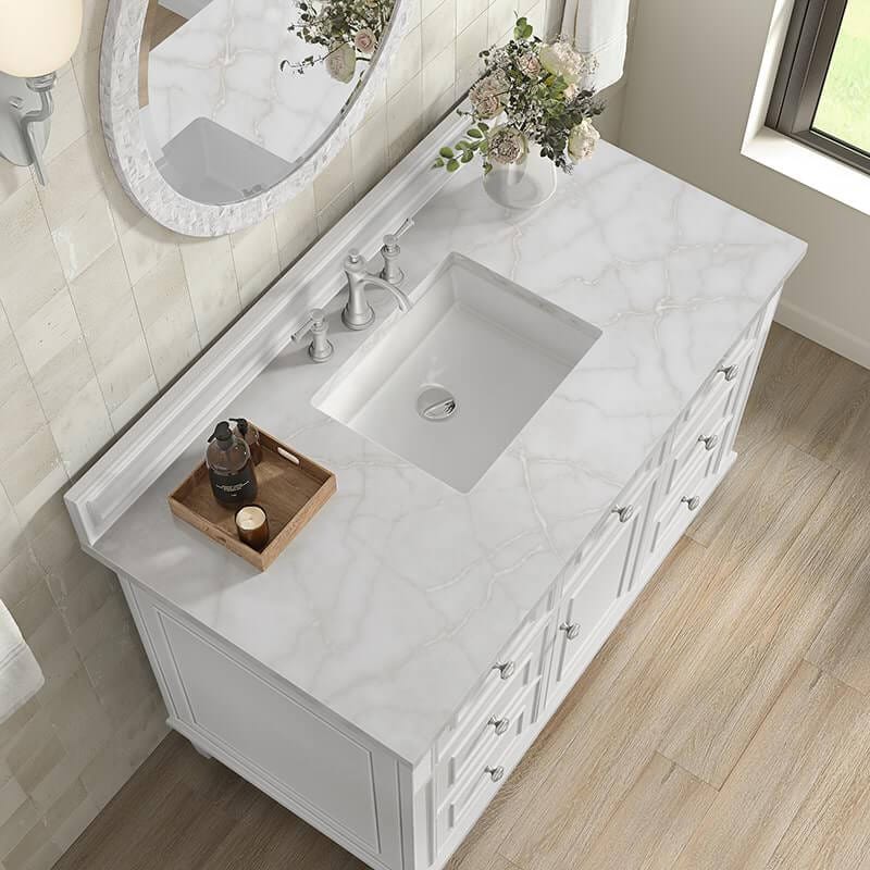 James Martin Lorelai 48 Inch Single Vanity in Bright White With White Zeus Silestone Top