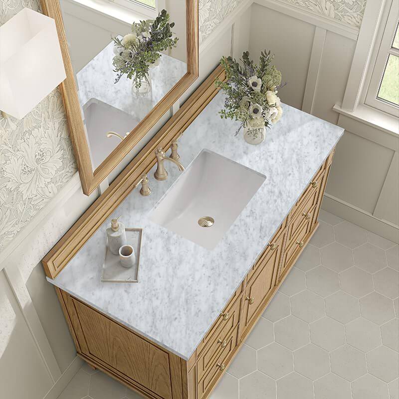 James Martin Lorelai 48 Inch Single Vanity in Light Natural Oak With Carrara White Marble Top