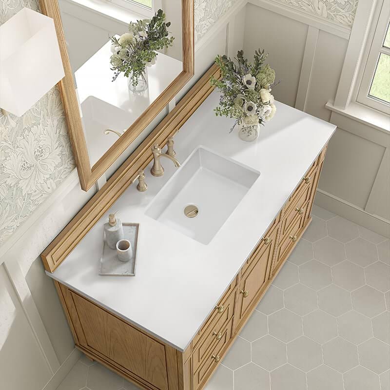 James Martin Lorelai 48 Inch Single Vanity in Light Natural Oak With White Zeus Silestone Top