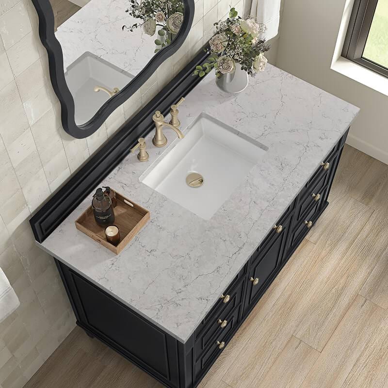James Martin Lorelai 48" Single Vanity in Black Onyx With Jasmine Pearl Silestone Top